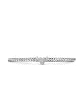 David Yurman Sterling Silver 2.6 mm Micro Cable Flex Heart Diamond Bracelet