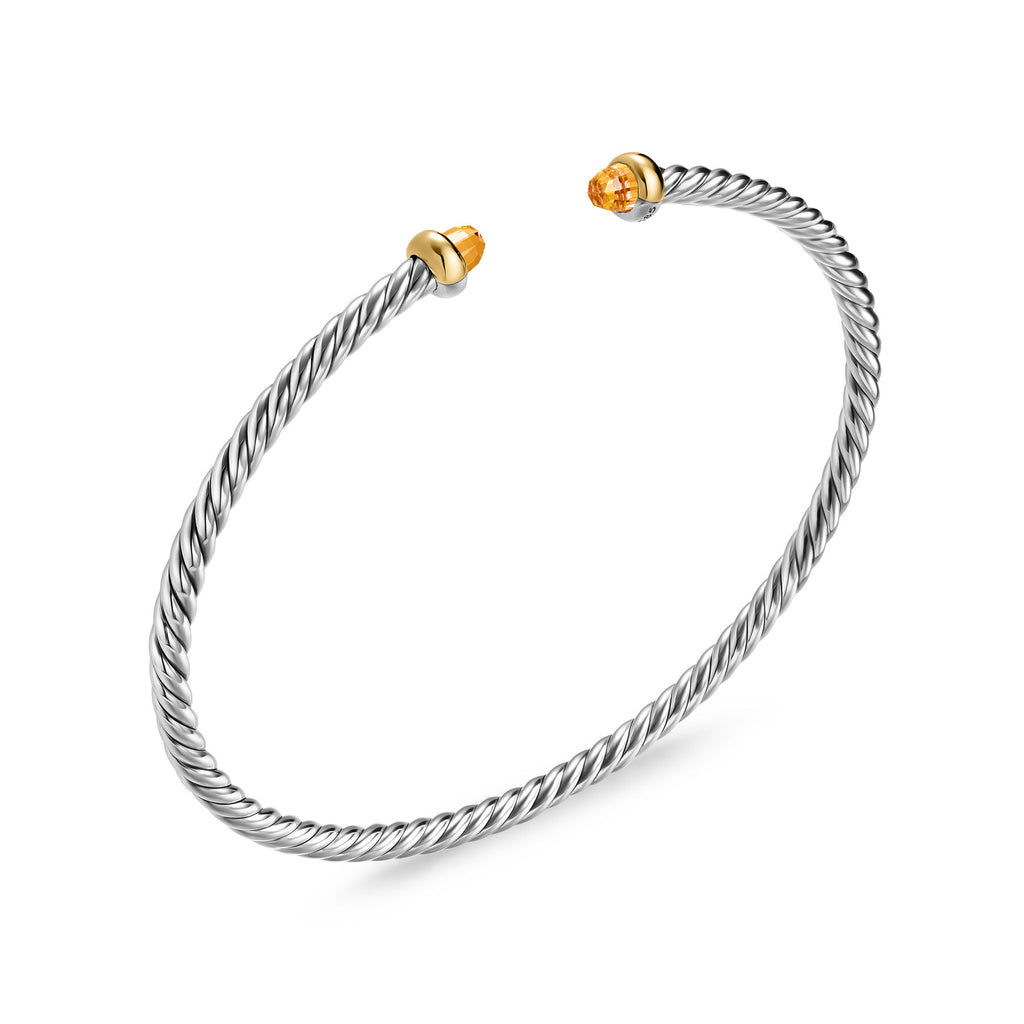 David Yurman Silver and Yellow Gold Micro Cable Flex Citrine Bracelet
