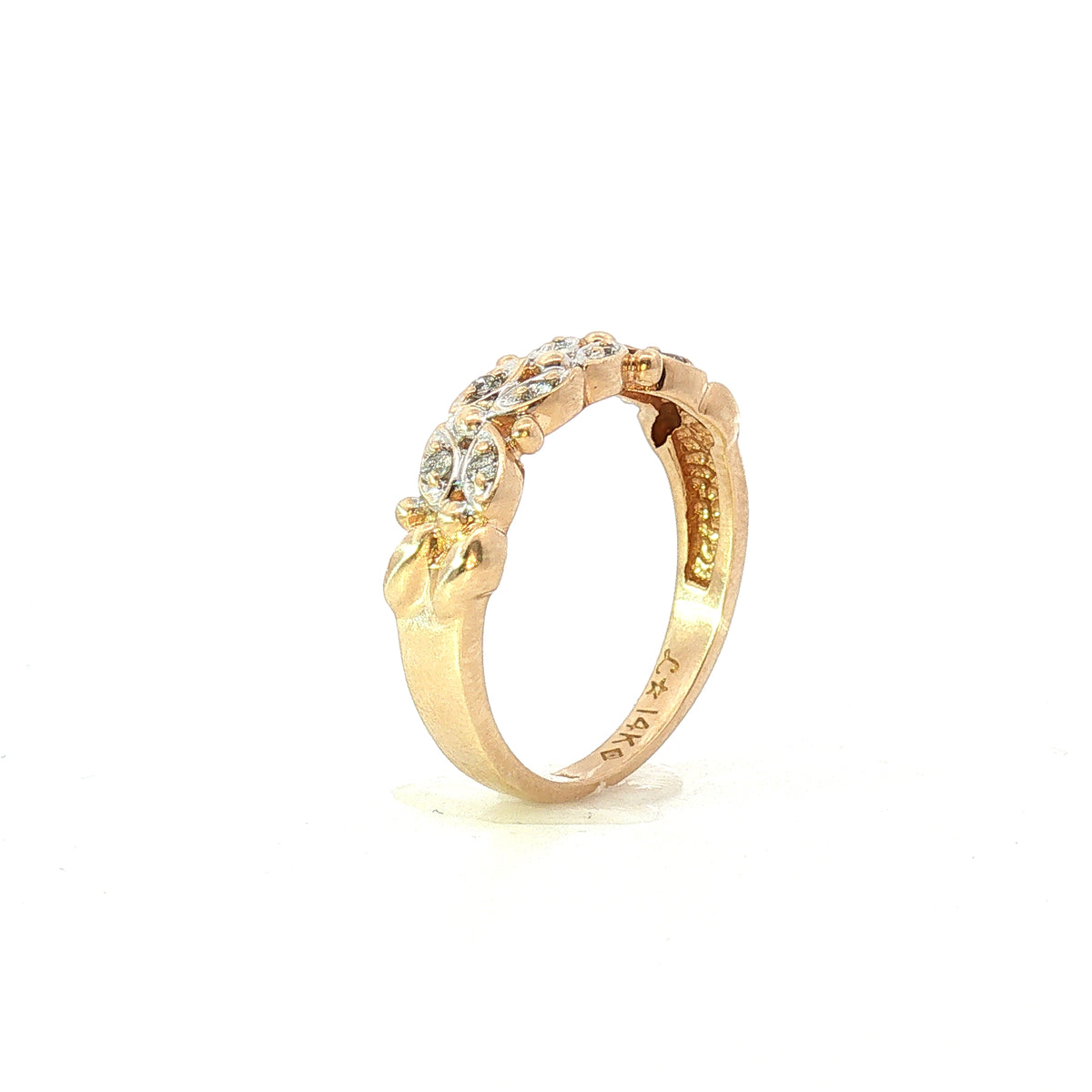 Estate Yellow Gold Diamond Leaf Band Ring