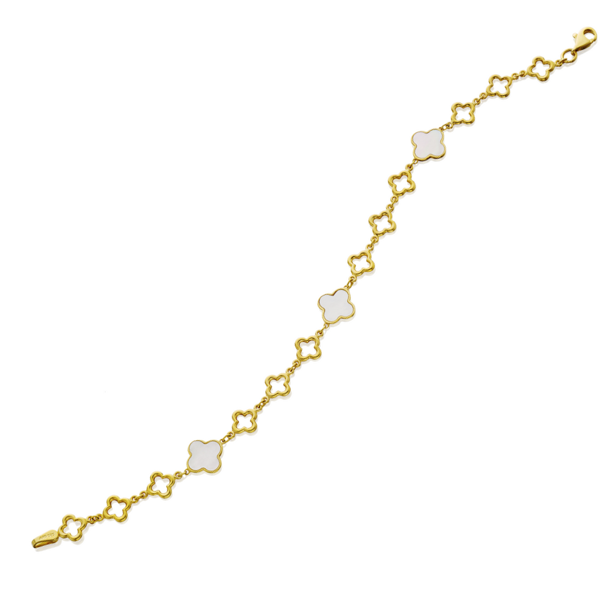 Yellow Gold Plated Sterling Silver Open and Mother of Pearl Quatrefoil Station Bracelet