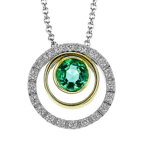 Simon G White and Yellow Gold Emerald and Diamond Multi Circle Necklace