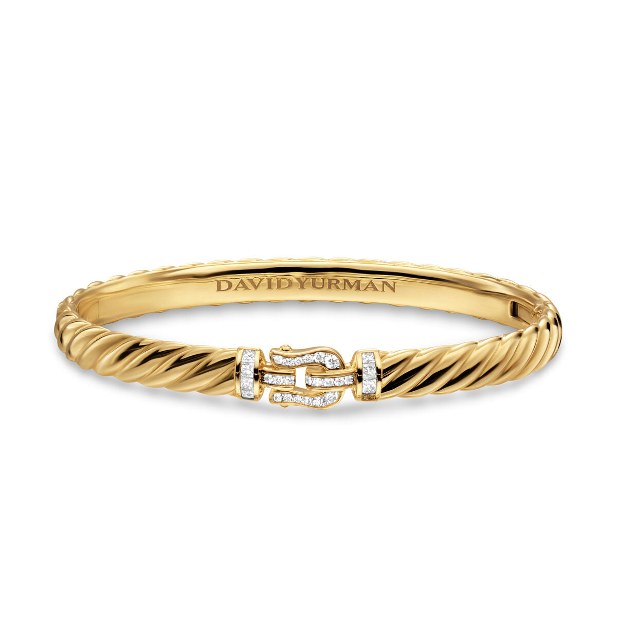 David Yurman Yellow Gold Sculpted Cable Buckle Bracelet with Diamonds