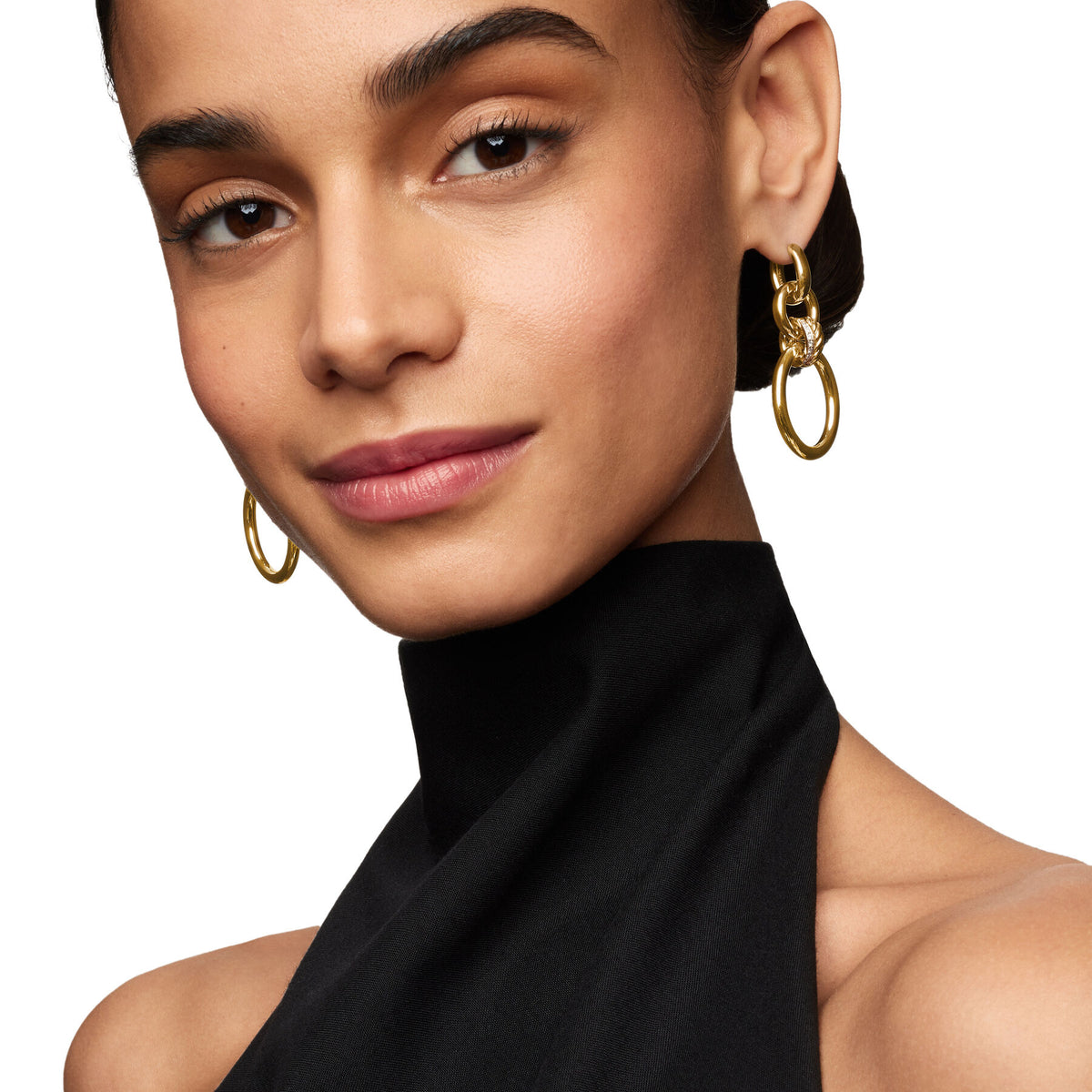 David Yurman Yellow Gold Mercer Circular Drop Earrings with Diamonds