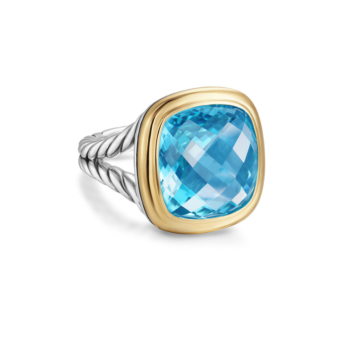 David Yurman Sterling Silver and Yellow Gold Albion Blue Topaz Ring