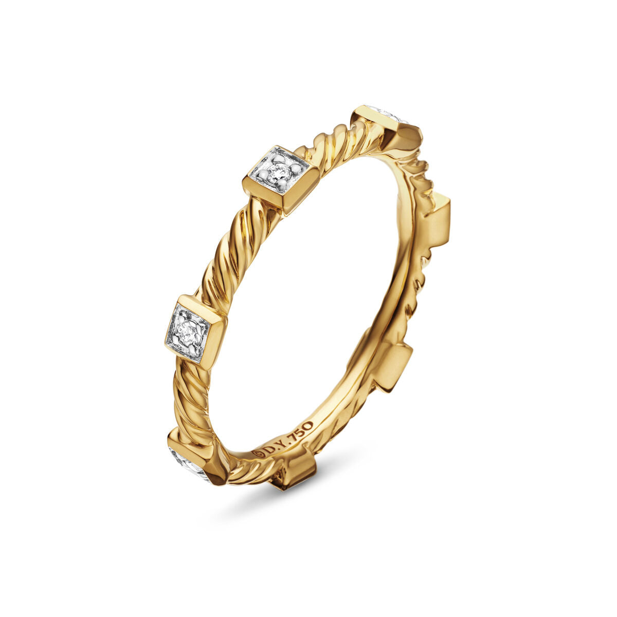 David Yurman Yellow Gold Cable Stack Band Ring with Diamonds