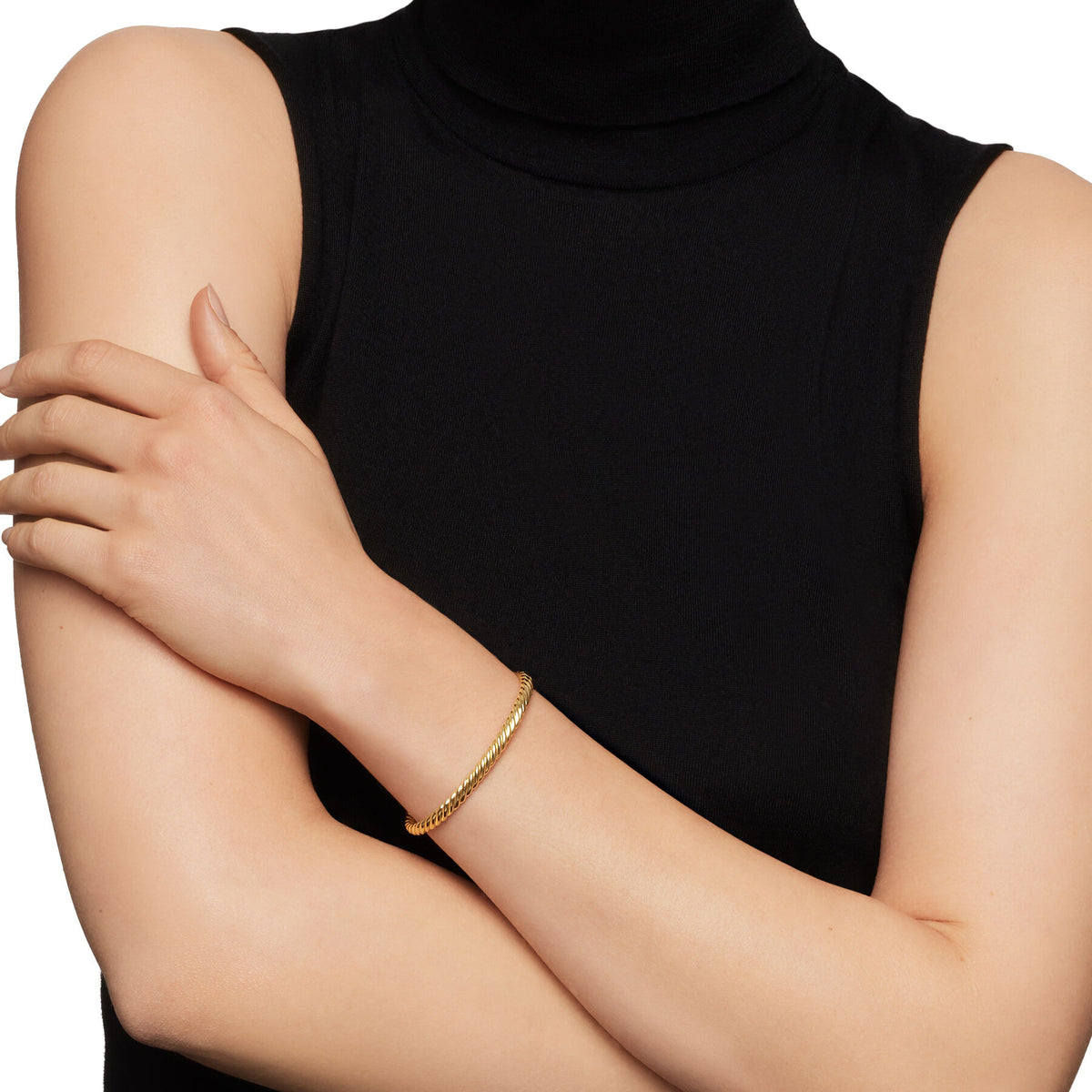 David Yurrman Yellow Gold Oval Cablespira Flex Bracelet Size Medium