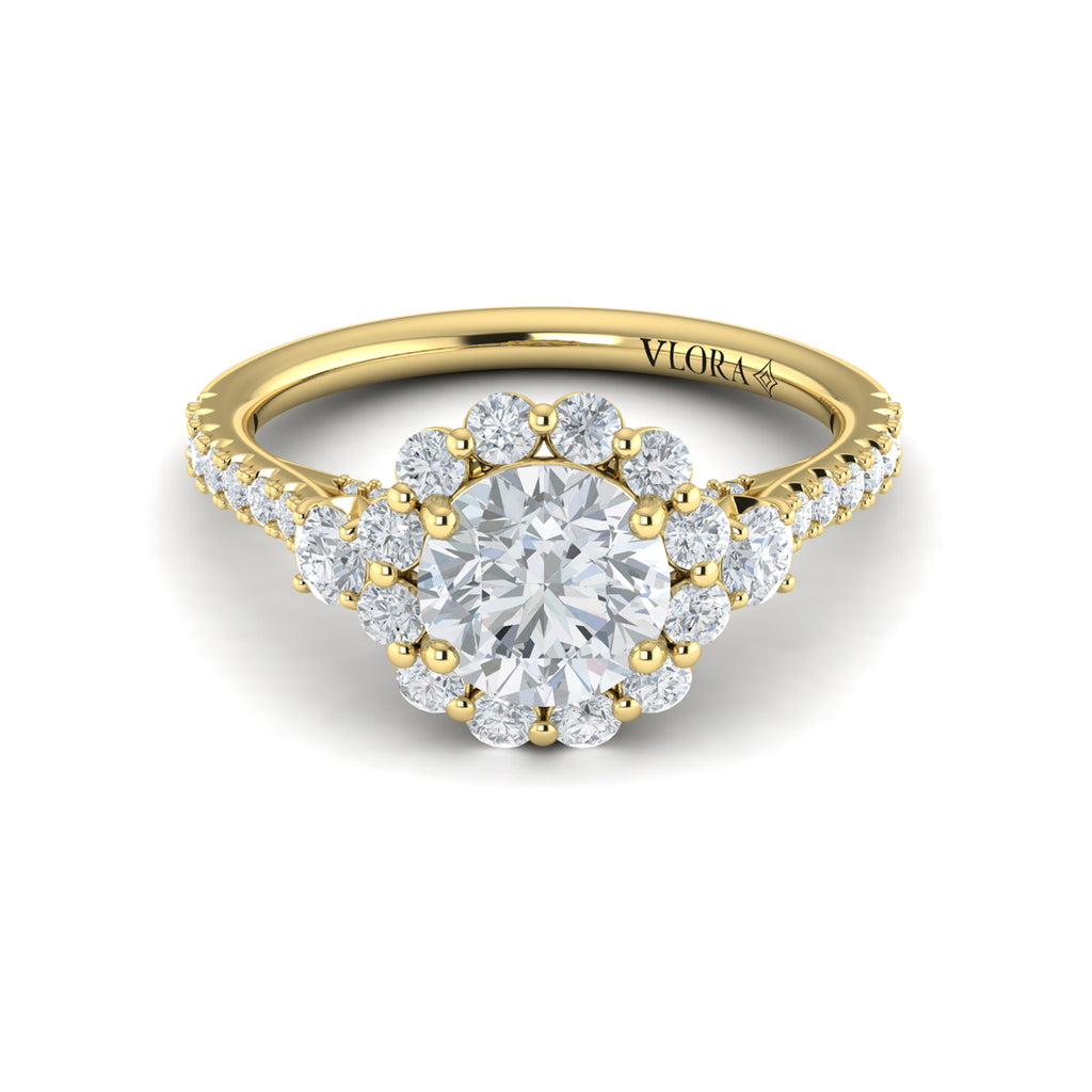 Vlora Yellow Gold Diamond Halo Engagement Ring Mounting