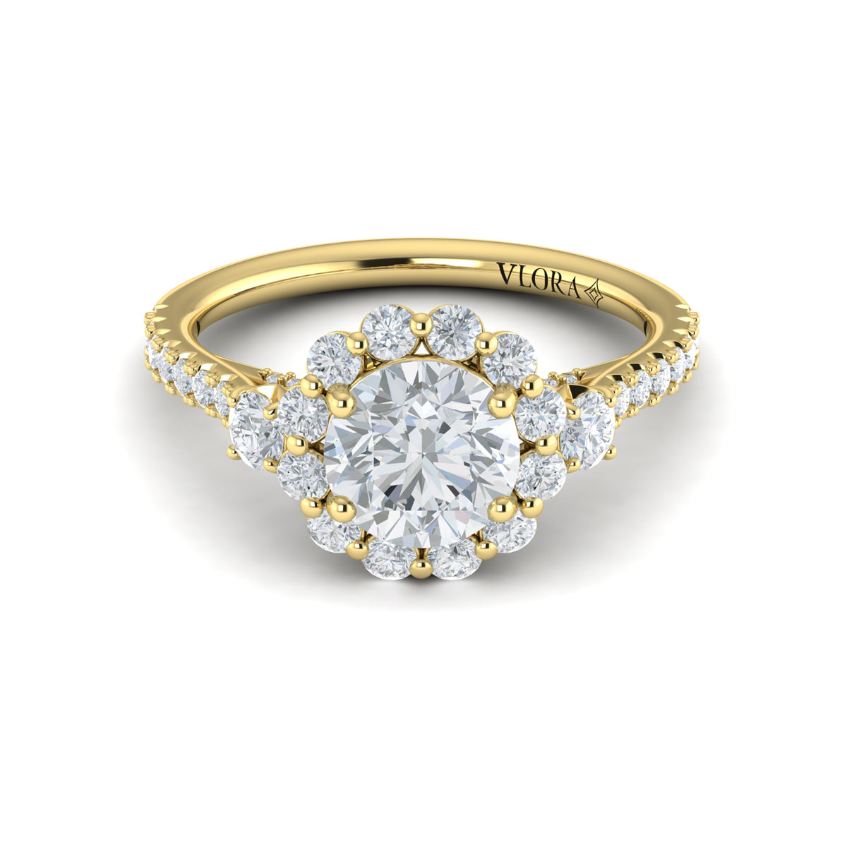 Vlora Yellow Gold Diamond Halo Engagement Ring Mounting