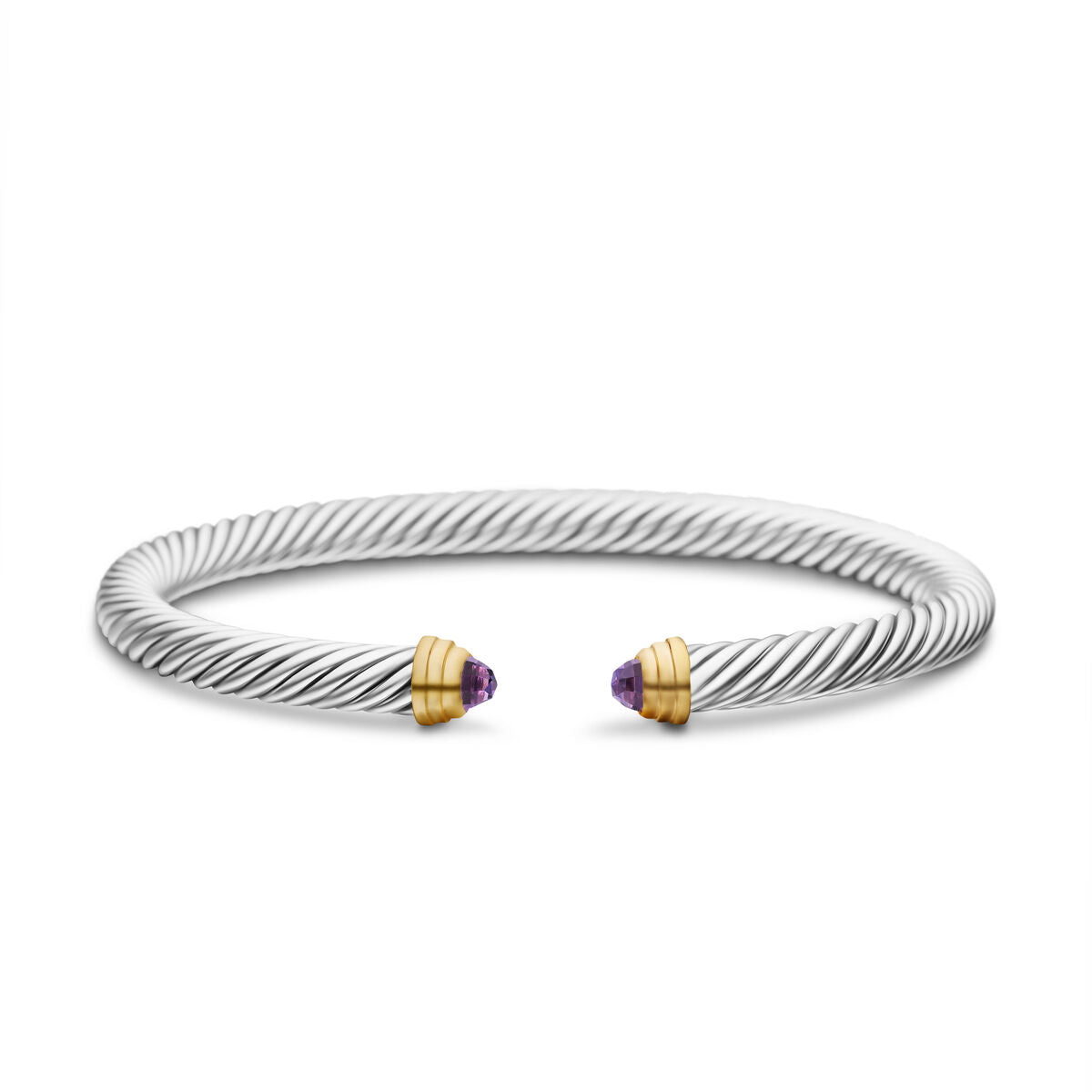 David Yurman Sterling Silver and Yellow Gold Classic Cable Amethyst Bracelet