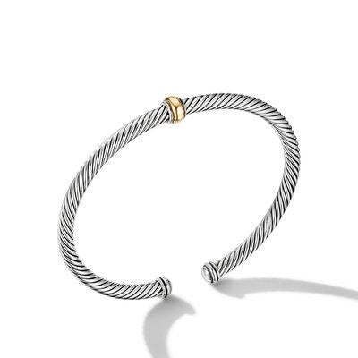 David Yurman Sterling Silver and Yellow Gold Classic Cable Station Bracelet