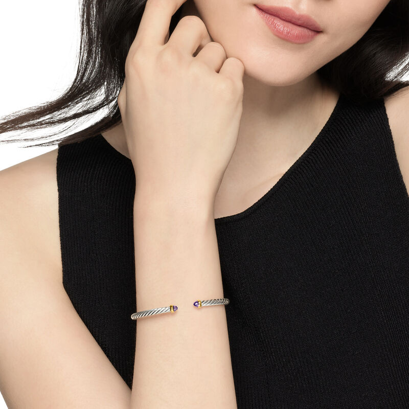 David Yurman Sterling Silver and Yellow Gold Cable Flex Amethyst Bracelet