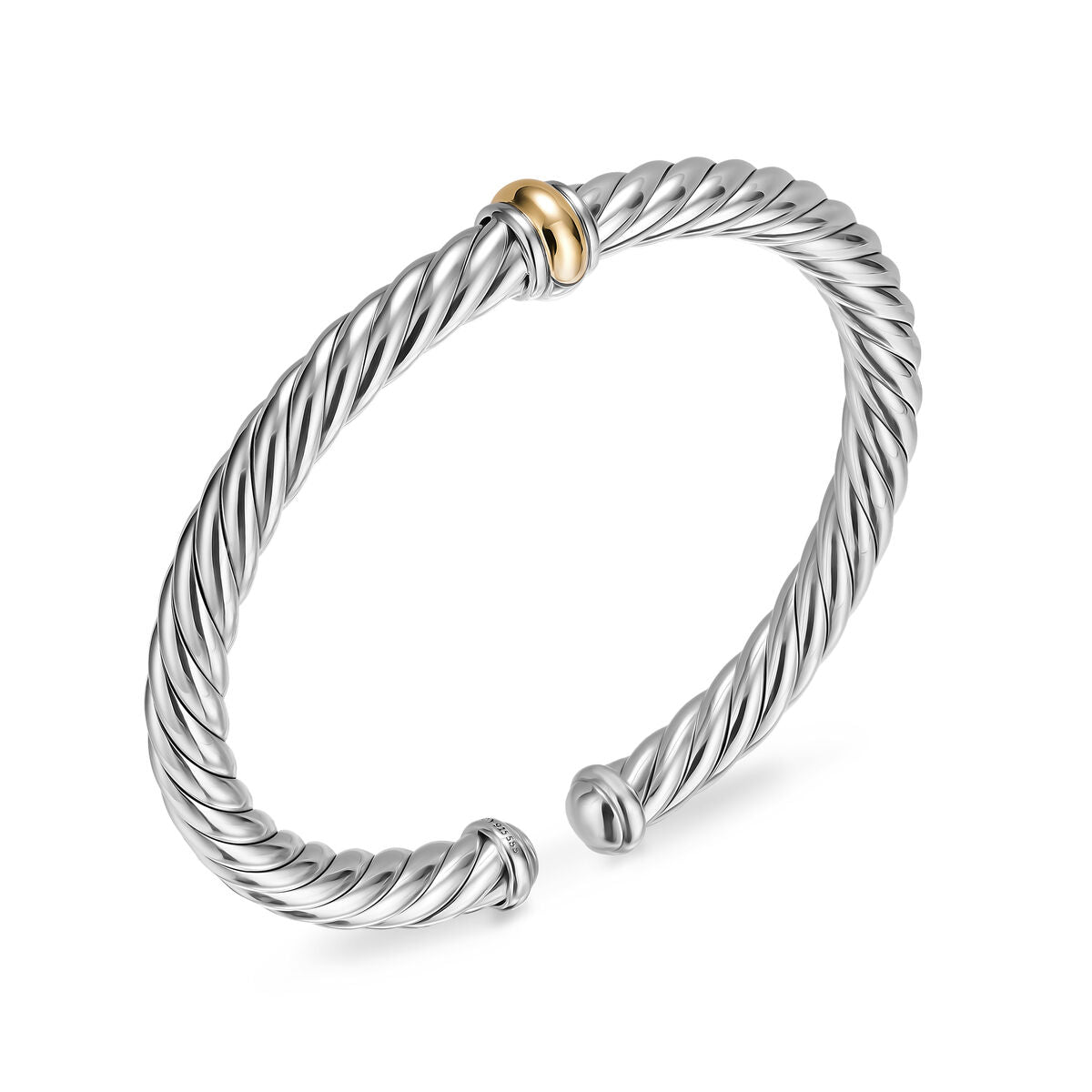David Yurman Sterling Silver and Yellow Gold Cable Flex Center Station Bracelet