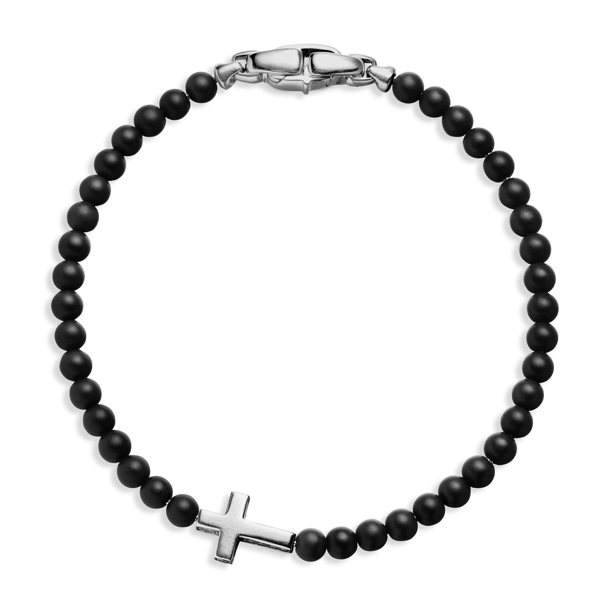 David Yurman Silver Cross Station Black Onyx Bead Bracelet