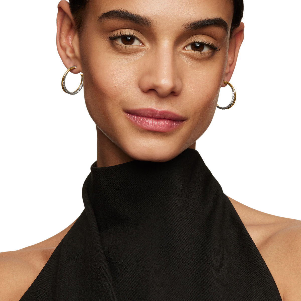 David Yurman Sterling Silver and Yellow Gold Crossover Hoop Earrings