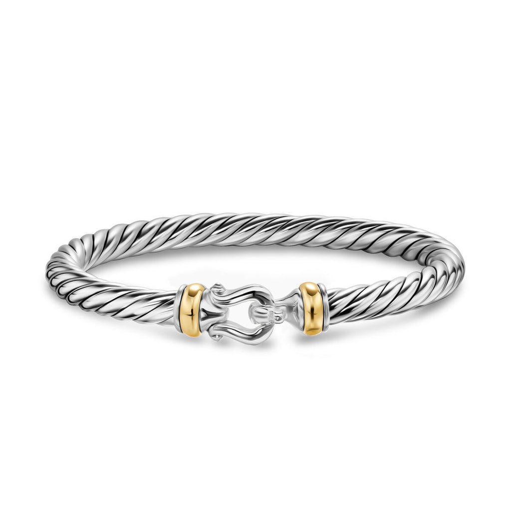 David Yurman Sterling Silver and Yellow Gold Cable Flex Buckle Bracelet