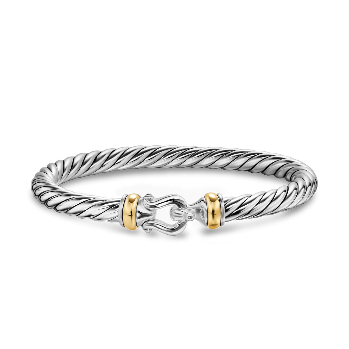 David Yurman Sterling Silver and Yellow Gold Cable Flex Buckle Bracelet