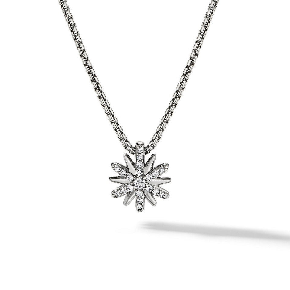 David Yurman Sterling Silver 10 mm Petite Diamond Starburst Station Necklace