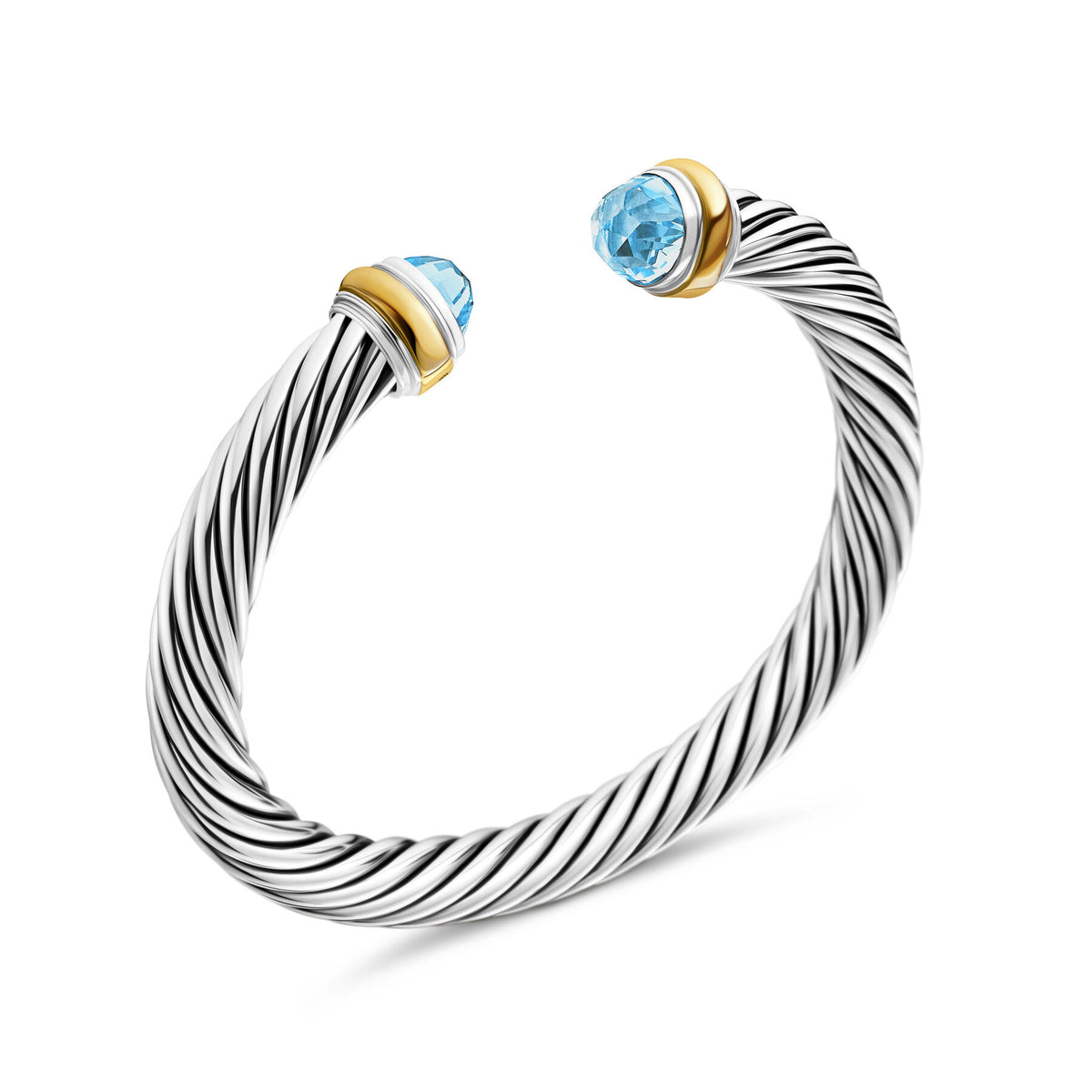 David Yurman Sterling Silver and Yellow Gold Classic Cable Blue Topaz Bracelet