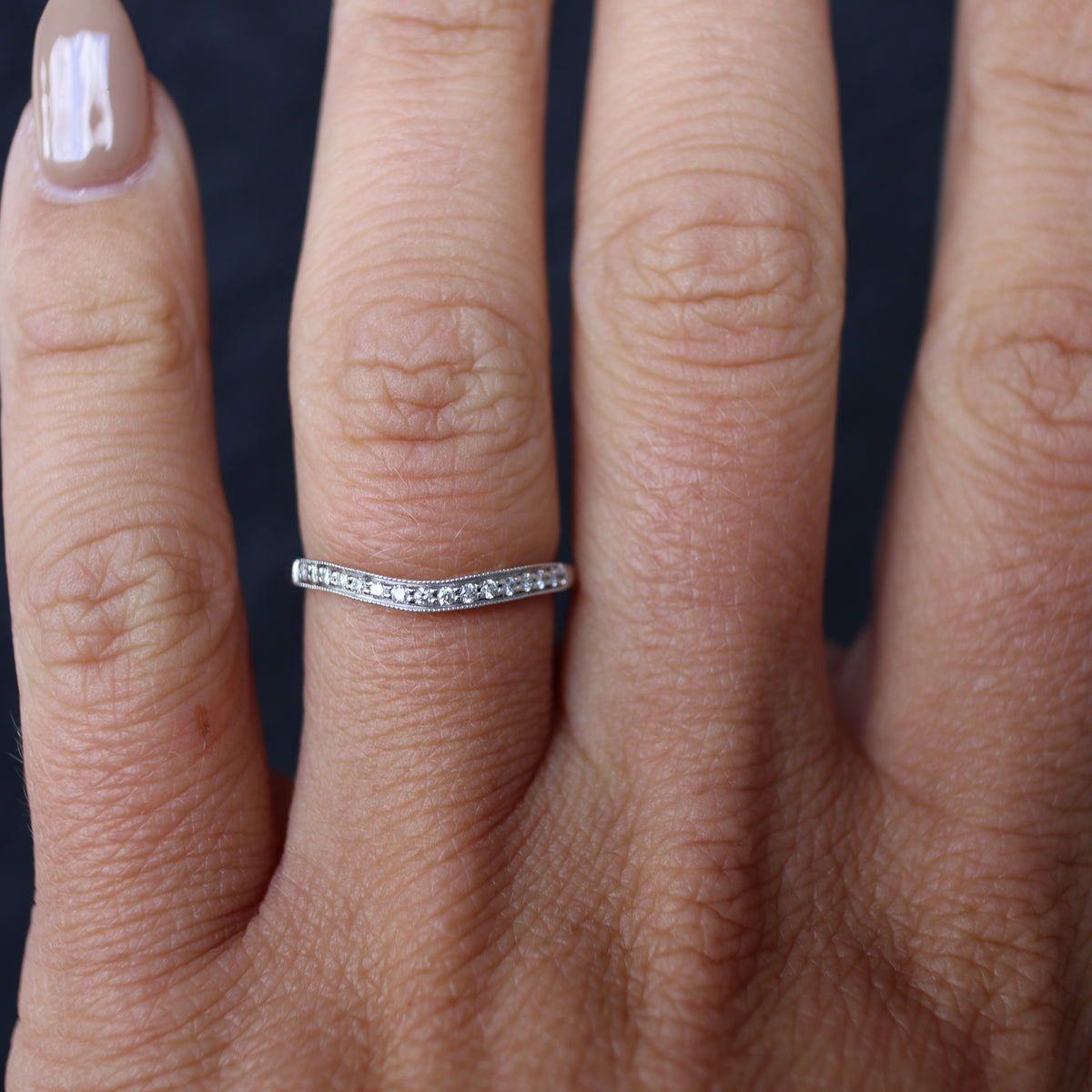 White Gold Milgrain Curve Diamond Wedding Band
