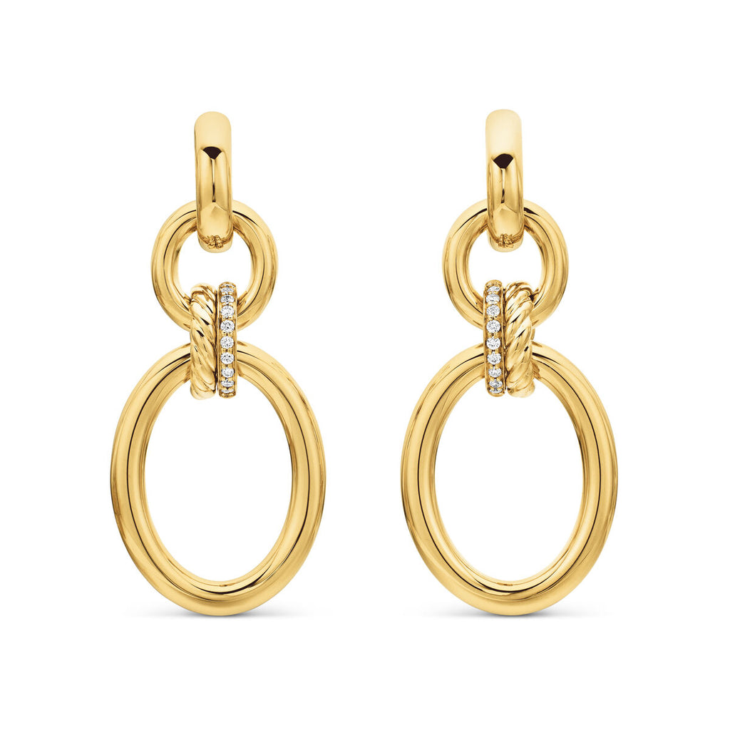 David Yurman Yellow Gold Mercer Circular Drop Earrings with Diamonds
