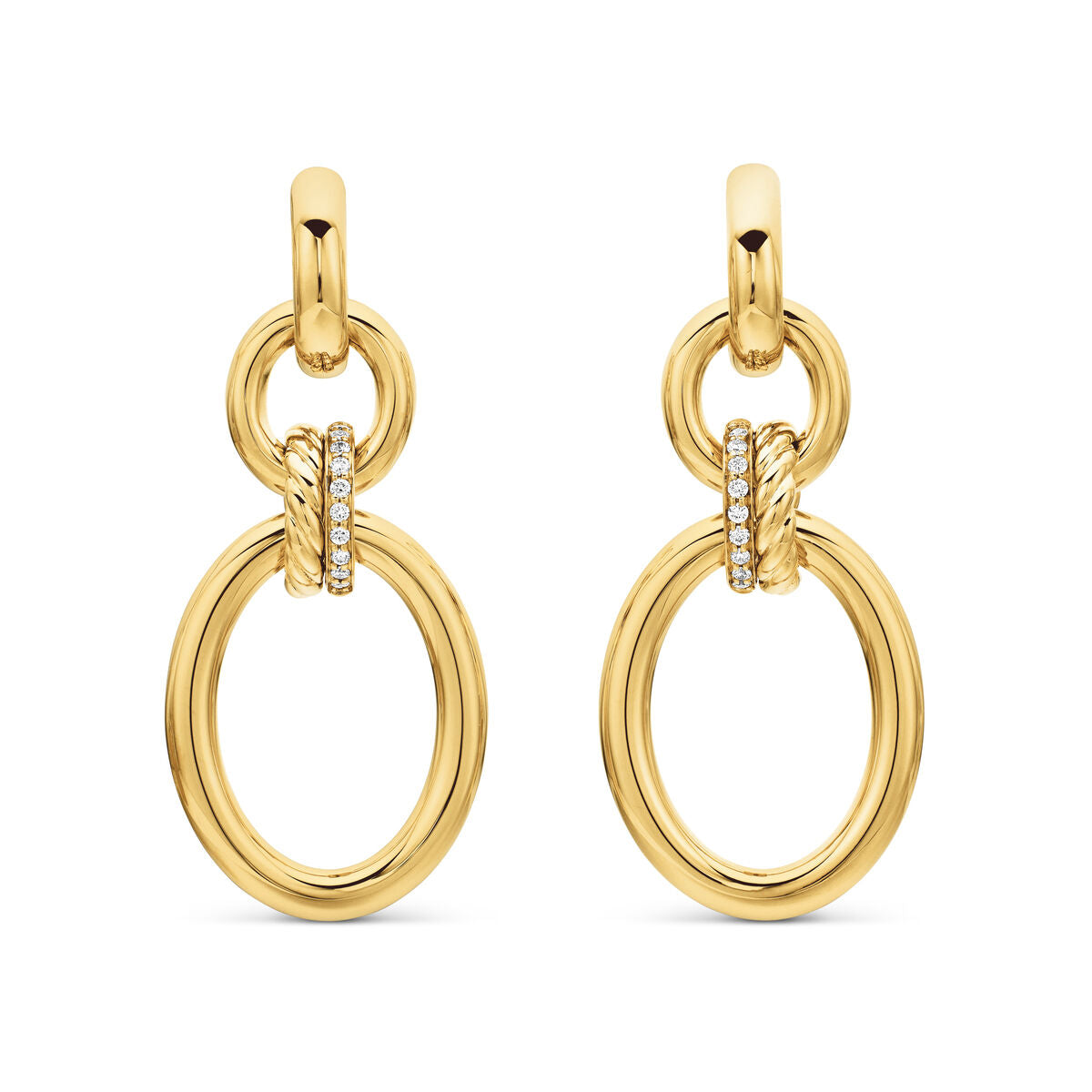 David Yurman Yellow Gold Mercer Circular Drop Earrings with Diamonds