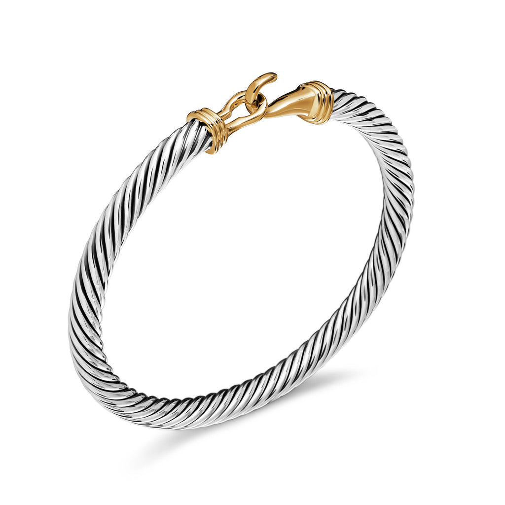 David Yurman Sterling Silver and Yellow Gold Buckle Classic Cable Bracelet