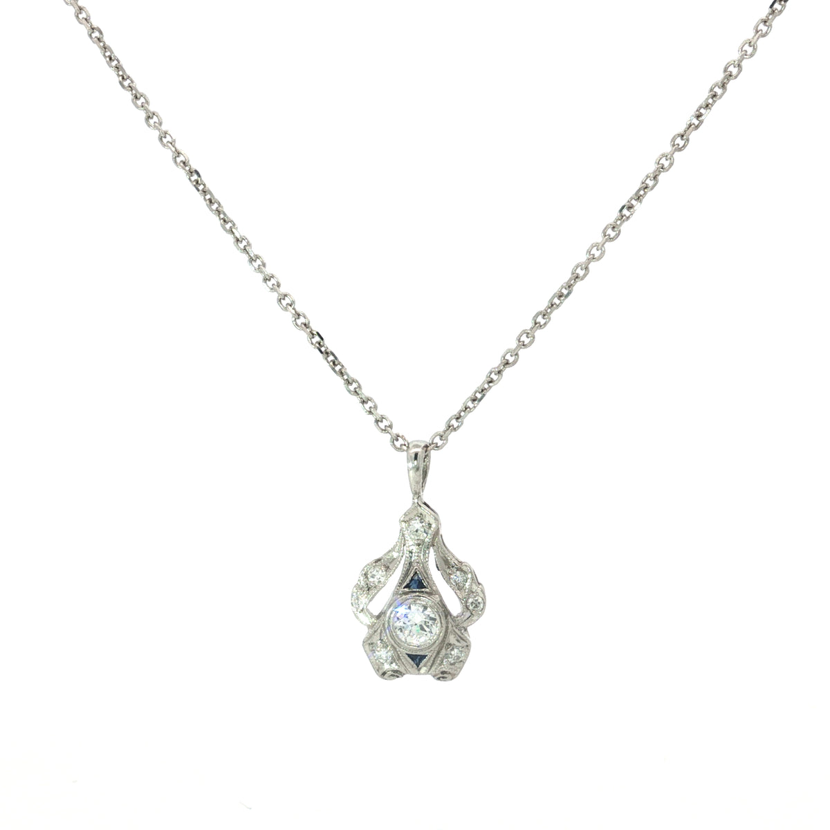 Estate Platinum Diamond Sapphire Art Deco Pendant