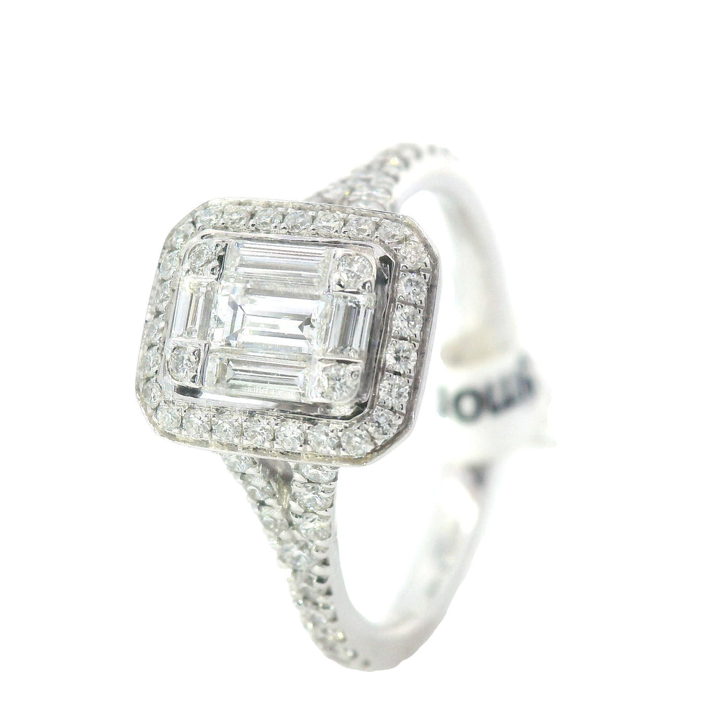 Simon G White Gold Round and Baguette Mosaic Diamond Engagement Ring