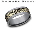 Ammara Stone Yellow Gold and Gray Tantalum Enchanted Forest Center Wedding Band