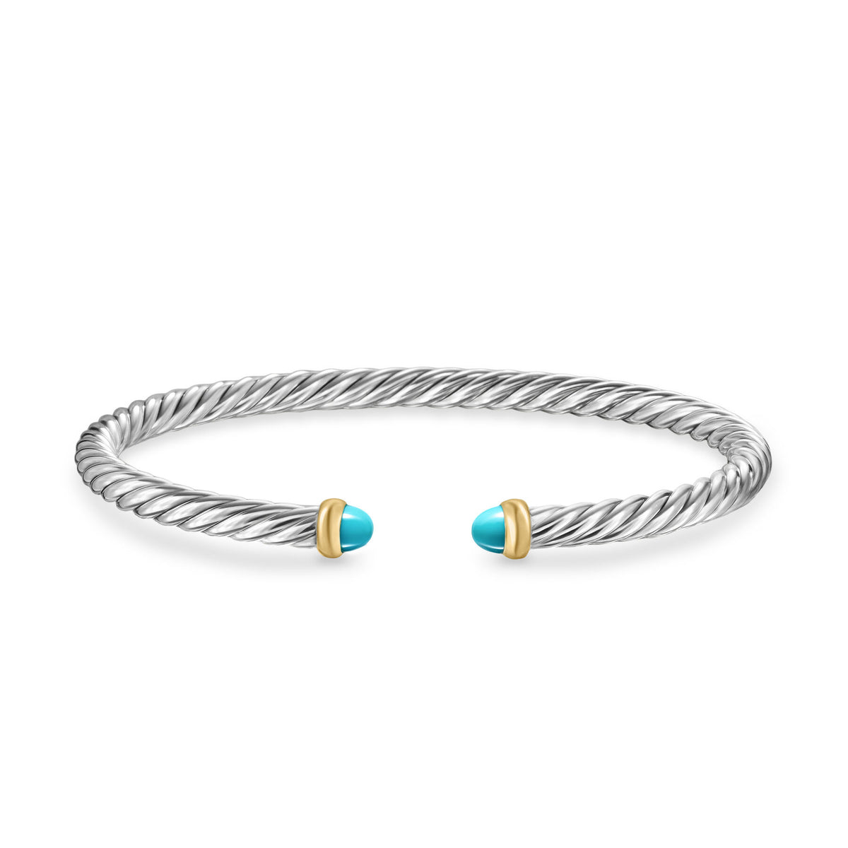 David Yurman Sterling Silver and Yellow Gold Cable Flex Turquoise Bracelet