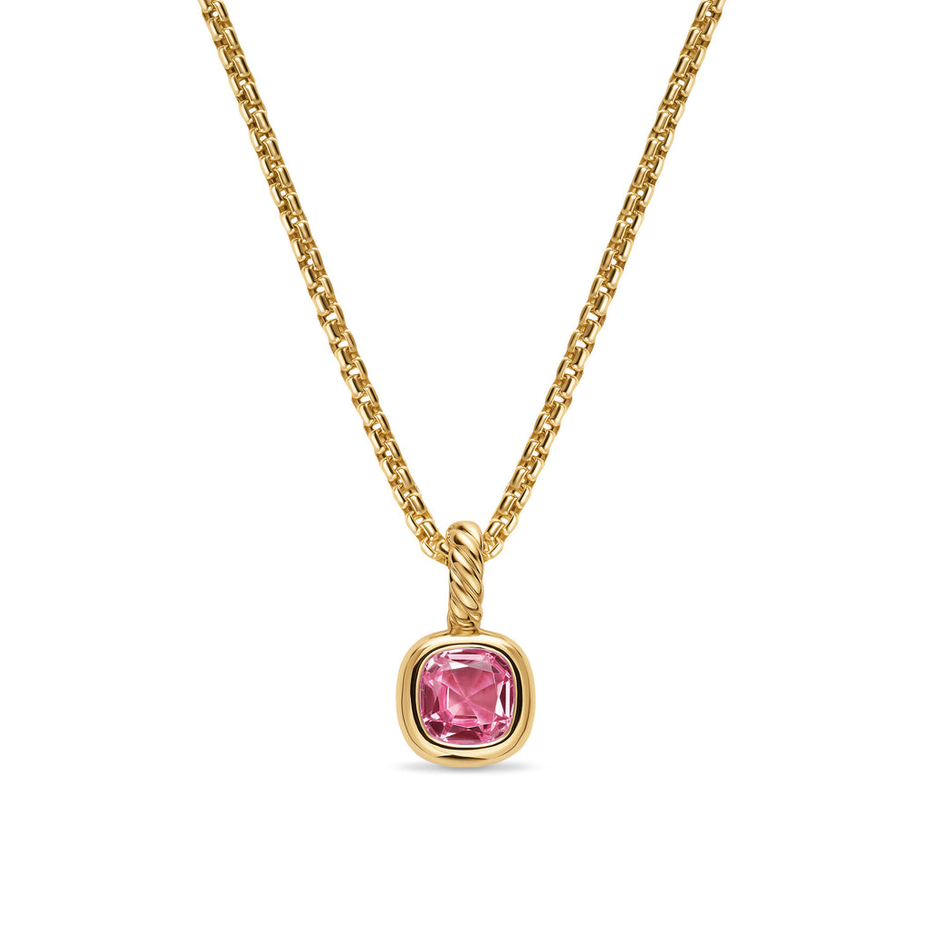 David Yurman Yellow Gold 5.5 mm Mini Cushion Cut Pink Tourmaline Enhancer