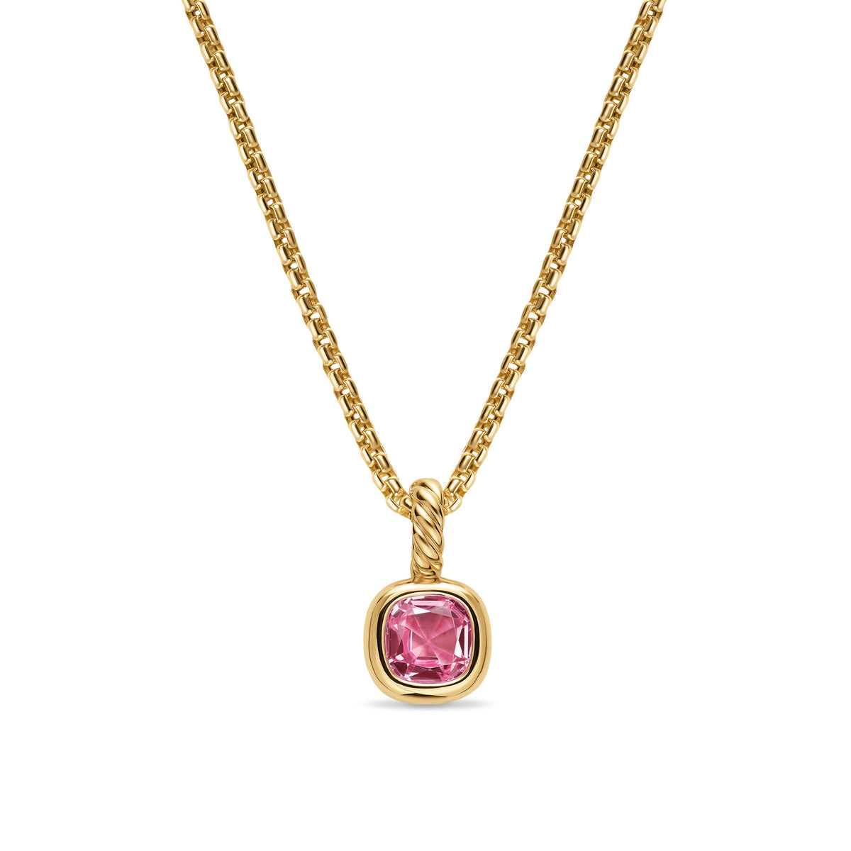 David Yurman Yellow Gold 5.5 mm Mini Cushion Cut Pink Tourmaline Enhancer