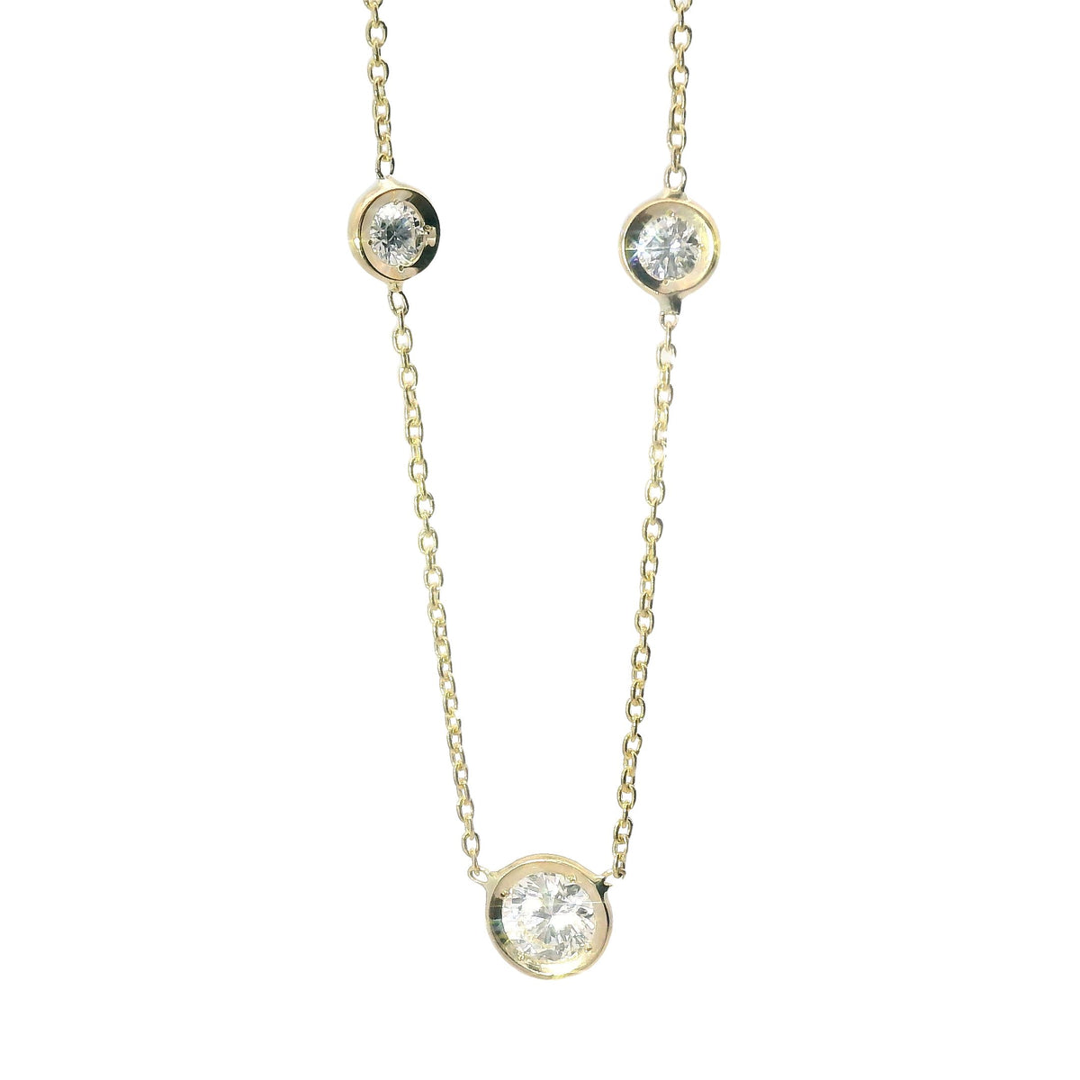 Roberto Coin Yellow Gold Diamonds By The Inch Three Station Necklace