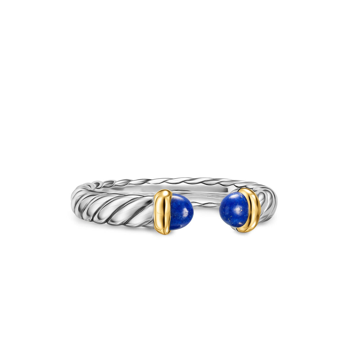 David Yurman Sterling Silver and Yellow Gold Petite Cable Lapis Open Ring
