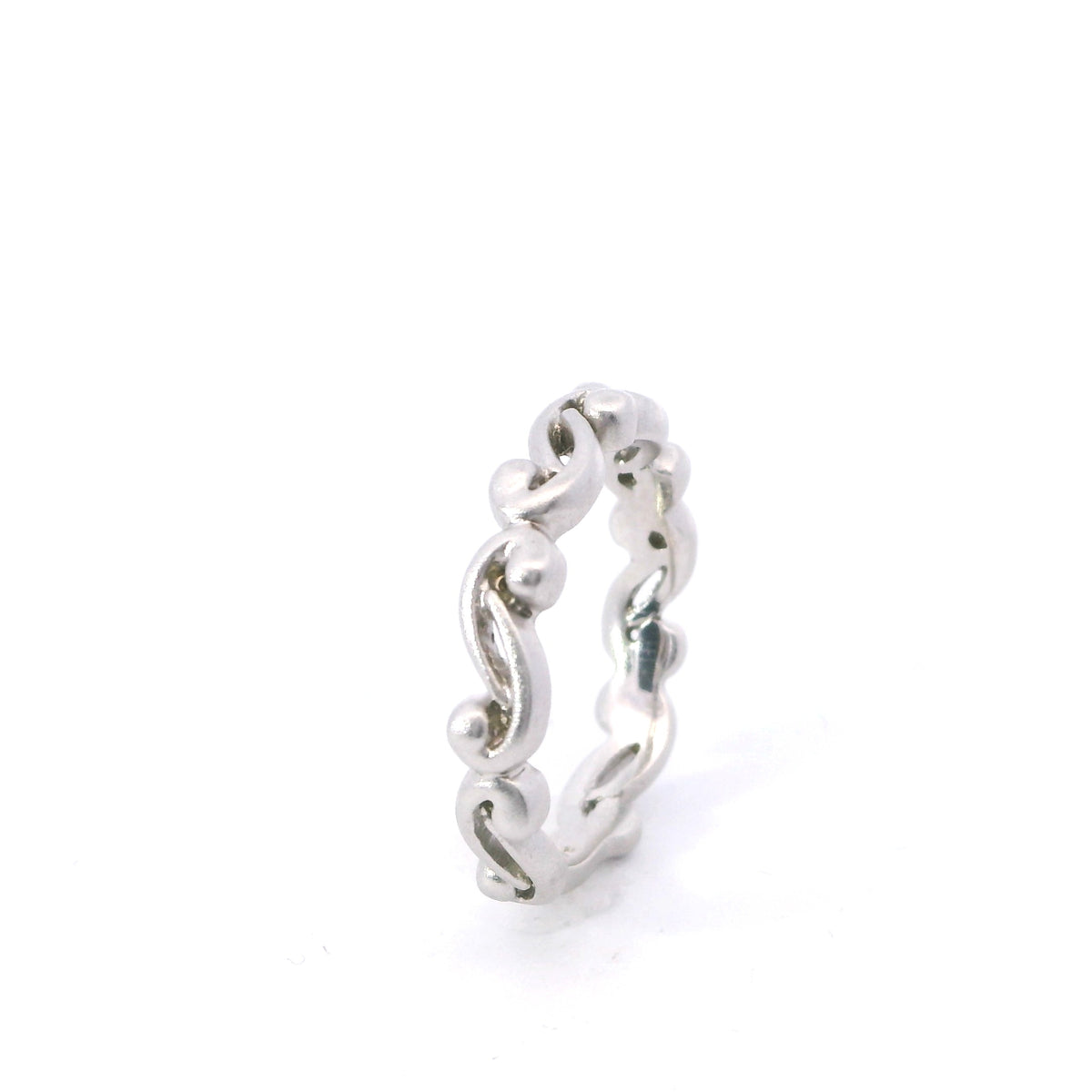 White Gold Satin Fancy Swirled Wedding Band