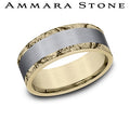 Ammara Stone Yellow Gold and Grey Tantalum Comfort Fit Satin Grey Center Marble Edge Wedding Band