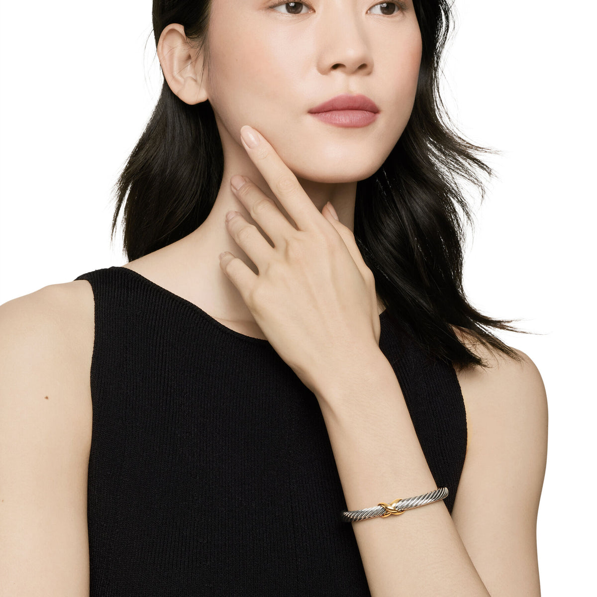 David Yurman Sterling Silver and Yellow Gold Classic Cable X Station Bracelet