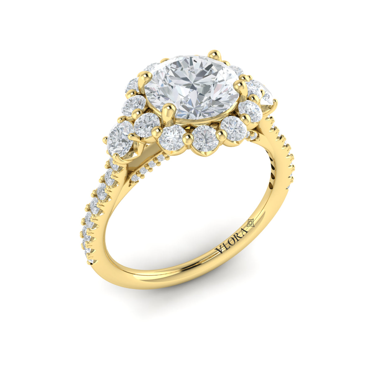 Vlora Yellow Gold Diamond Halo Engagement Ring Mounting