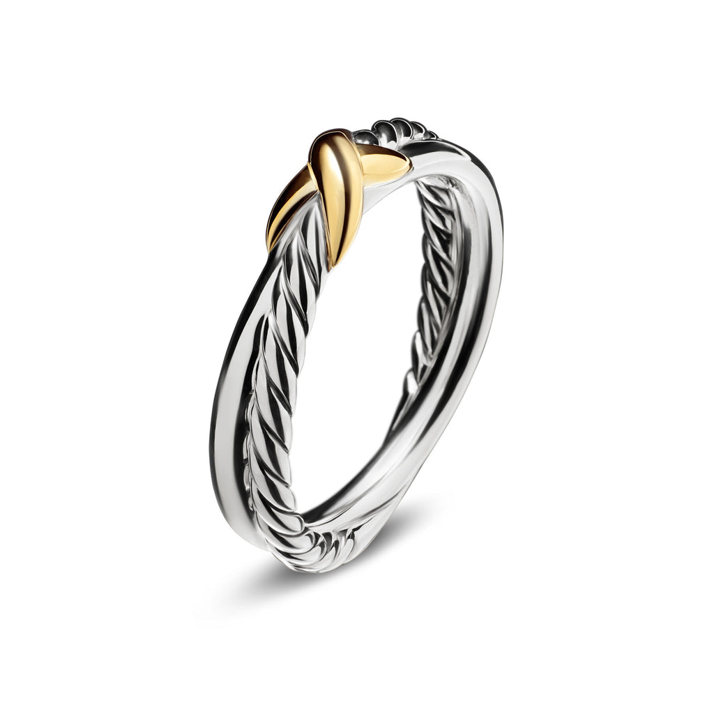 David Yurman Sterling Silver and Yellow Gold Petite X Ring