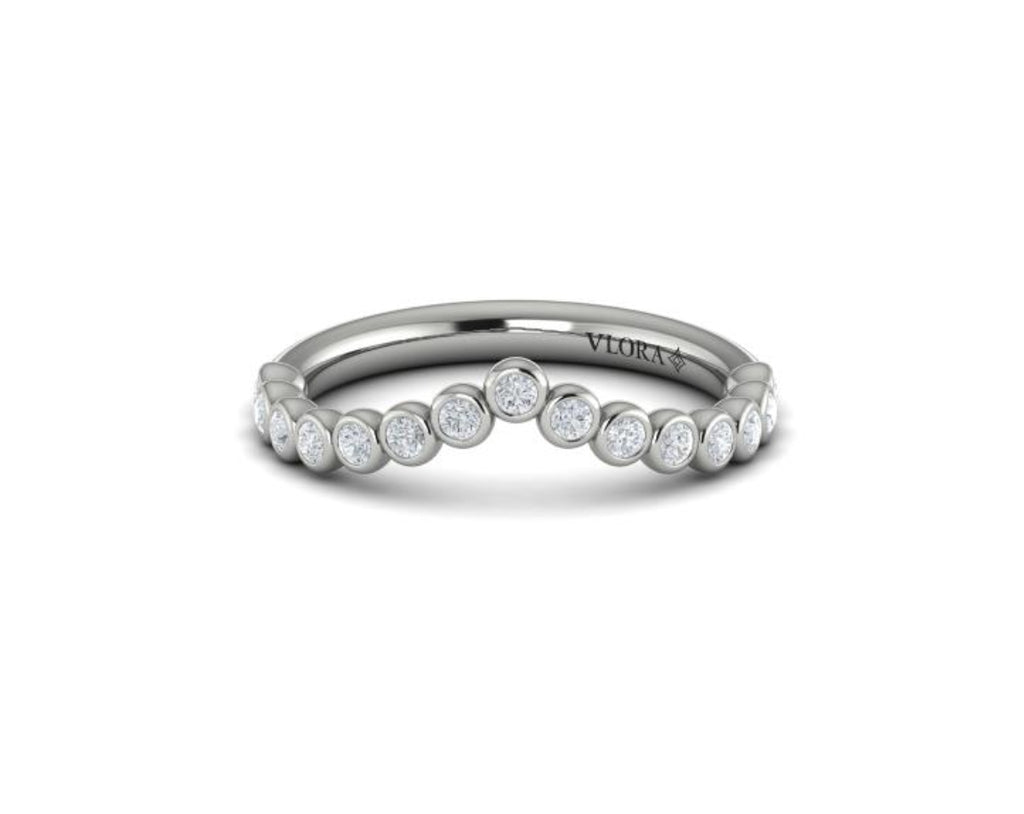 Vlora White Gold Round Diamond Bezel V Contour Wedding Band