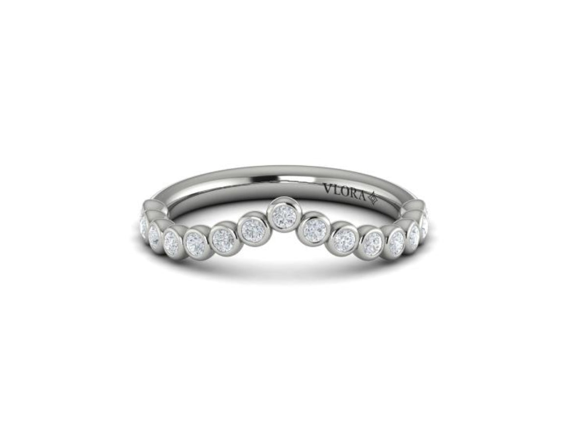 Vlora White Gold Round Diamond Bezel V Contour Wedding Band