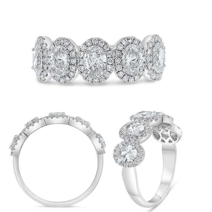 Platinum Oval Halo Diamond Wedding Band