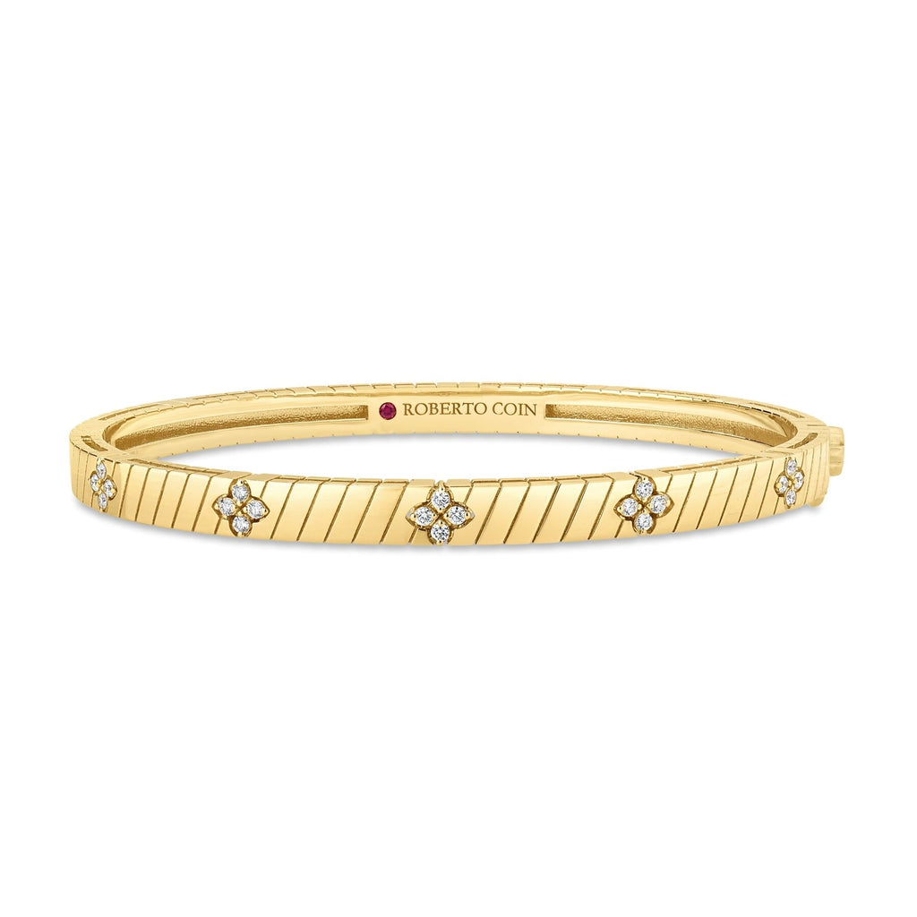 Roberto Coin Love in Verona Diamond Gold Ridged Bangle