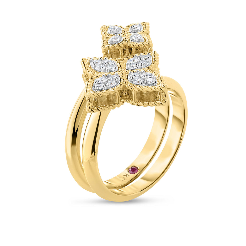 Roberto Coin Yellow Gold Princess Flower Diamond Bypass Ring