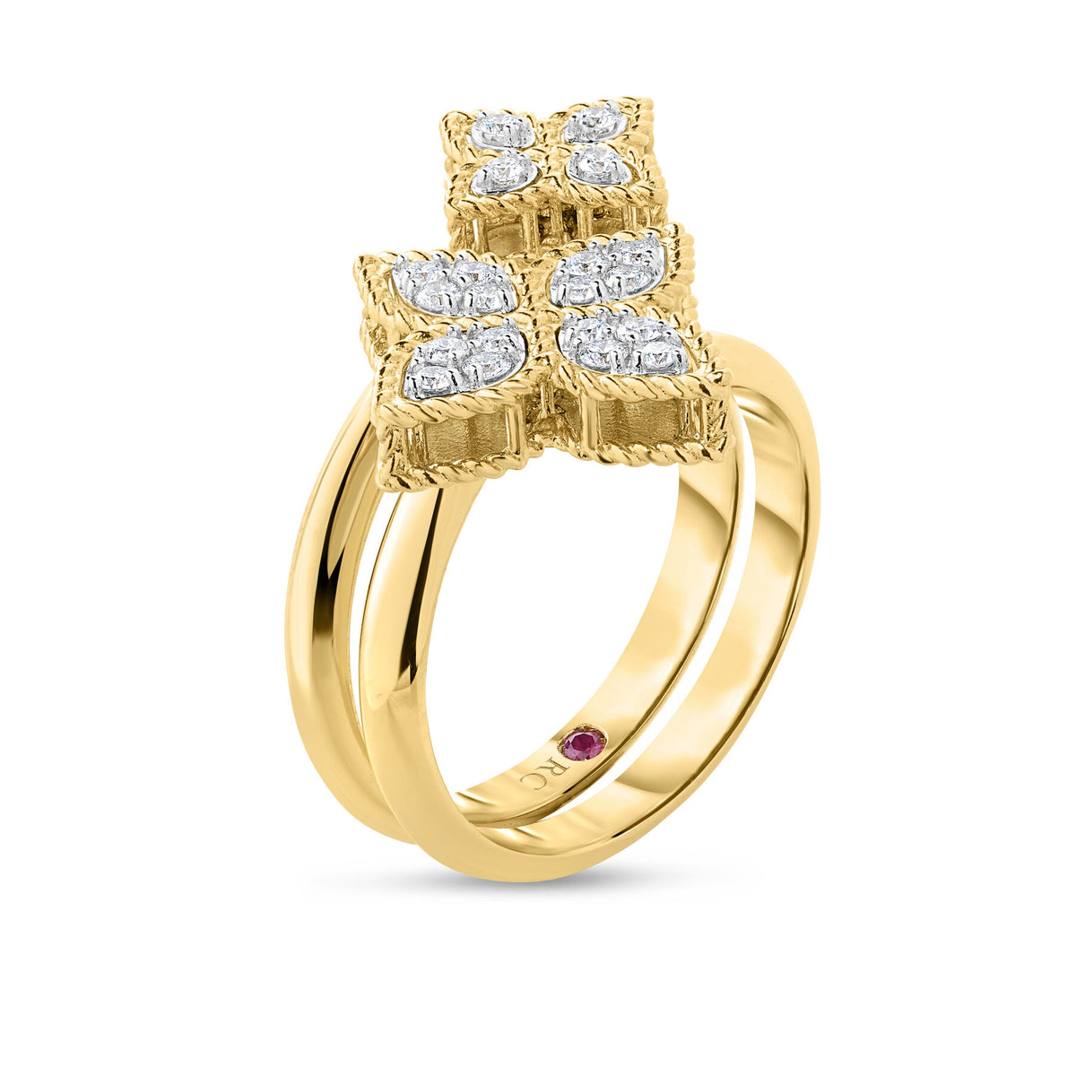 Roberto Coin Yellow Gold Princess Flower Diamond Bypass Ring