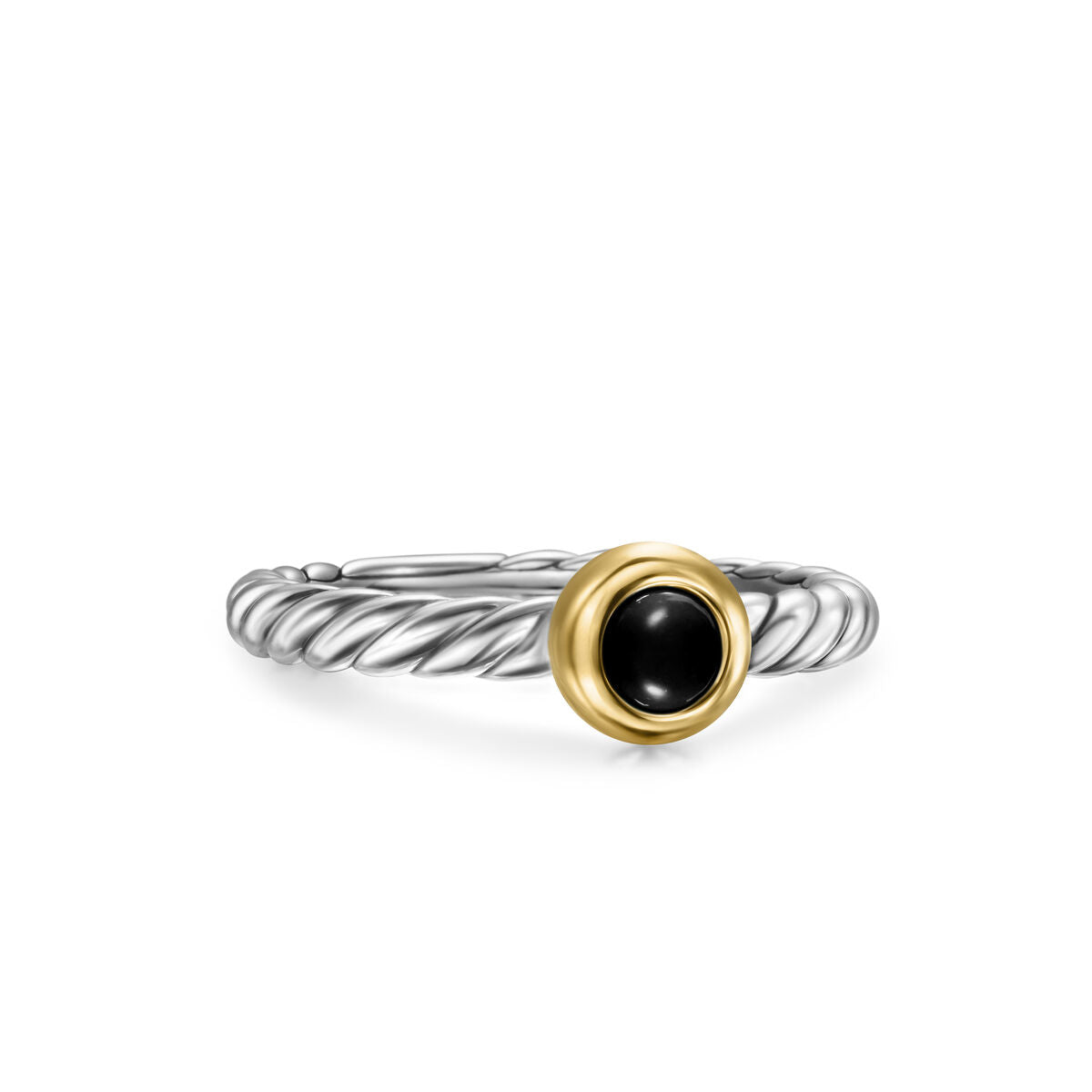 David Yurman Sterling Silver and Yellow Gold Black Onyx Modern Cable Stone Ring