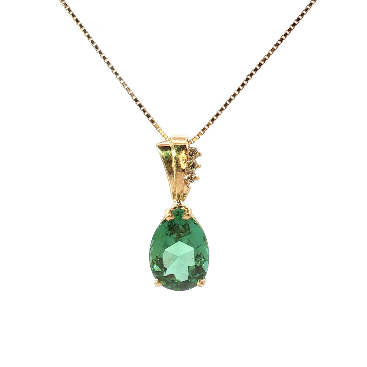 Estate Yellow Gold Green Blue Topaz Diamond Accent Necklace