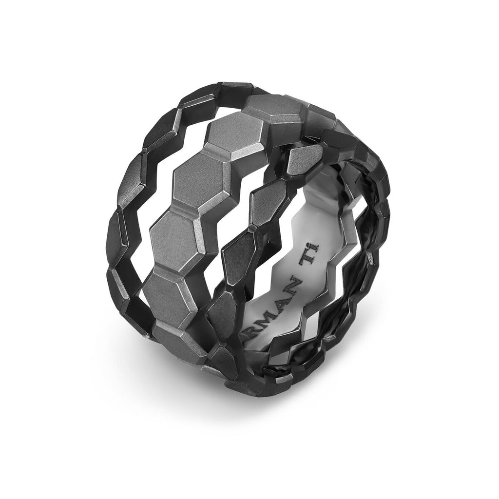 David Yurman Black and Grey Titanium Framed Hex Stack Band Ring