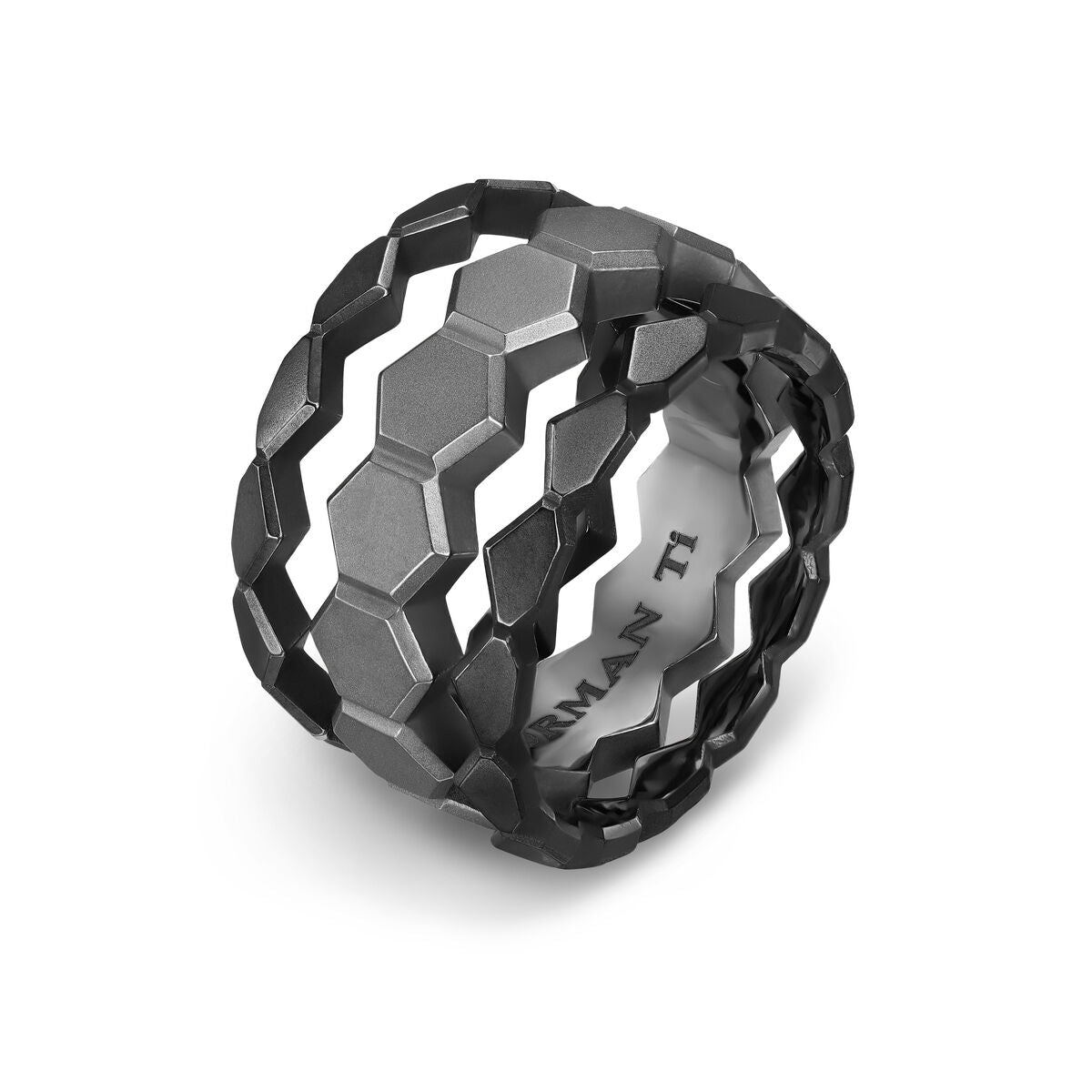 David Yurman Black and Grey Titanium Framed Hex Stack Band Ring