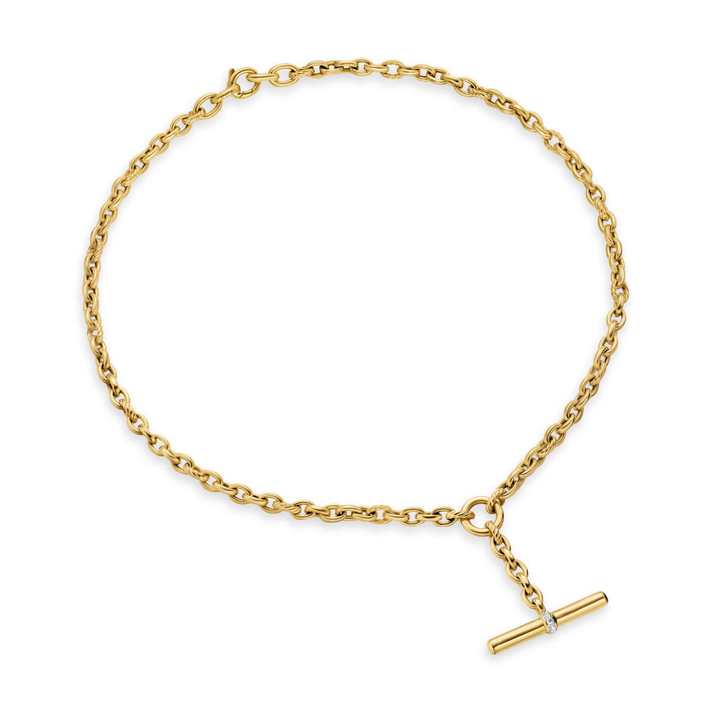 David Yurman Yellow Gold Mercer Petite Toggle Necklace withDiamonds